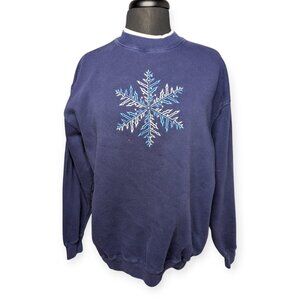 Vintage M&C Sportswear Navy Sweatshirt with Snowflake Design Womens Size Large